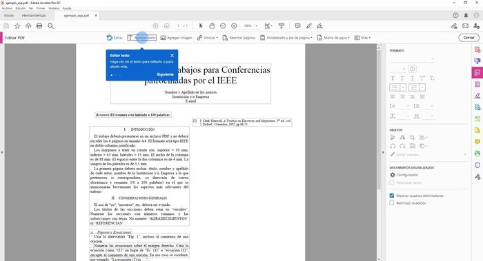 Edición de un documento PDF en Adobe Acrobat Pro DC